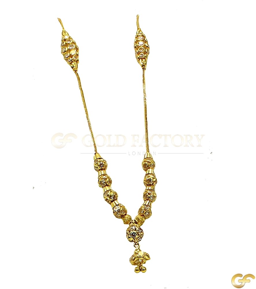 Pretty Beautiful Bead Style Yellow Metal Chain with Drop